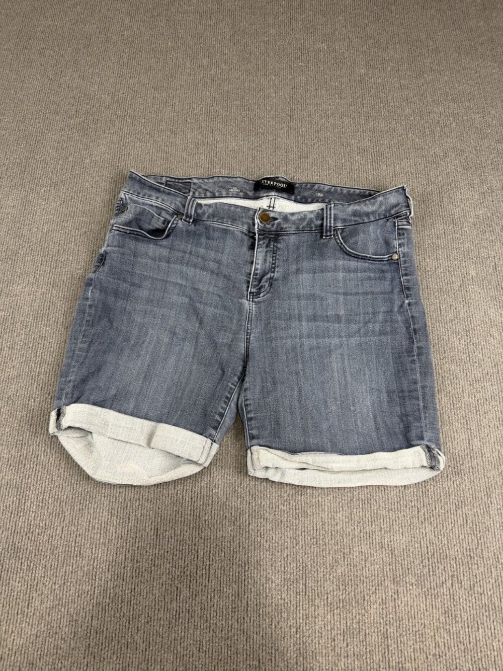 Liverpool Los Angeles Womens Medium Wash Rolled Hem Denim Shorts 18W